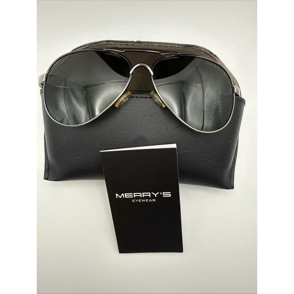 MERRY'S BLACK Aviator S'8513 61 -14-132 Sunglasses-ITALY- Includes case & cloth